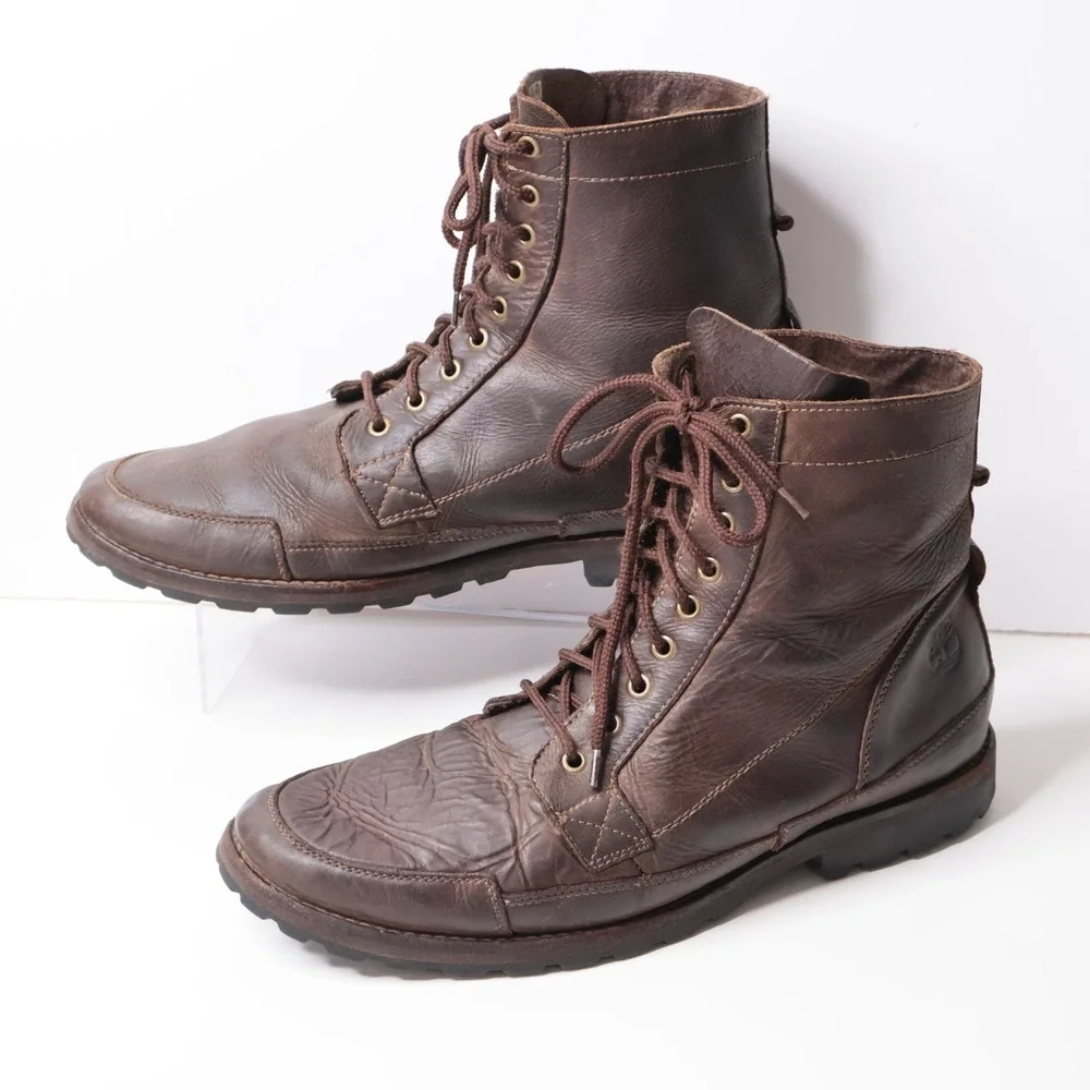 Timberland Mens 12 Brown Leather Lace‎ Up Combat Boots Argentina Logger Shoes